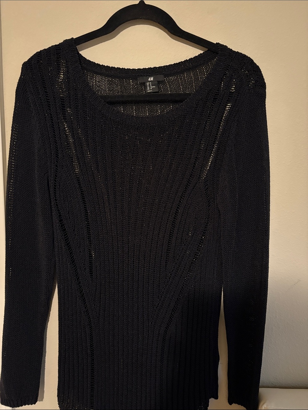 H&M Black Open-Weave Scoop Neck Sweater